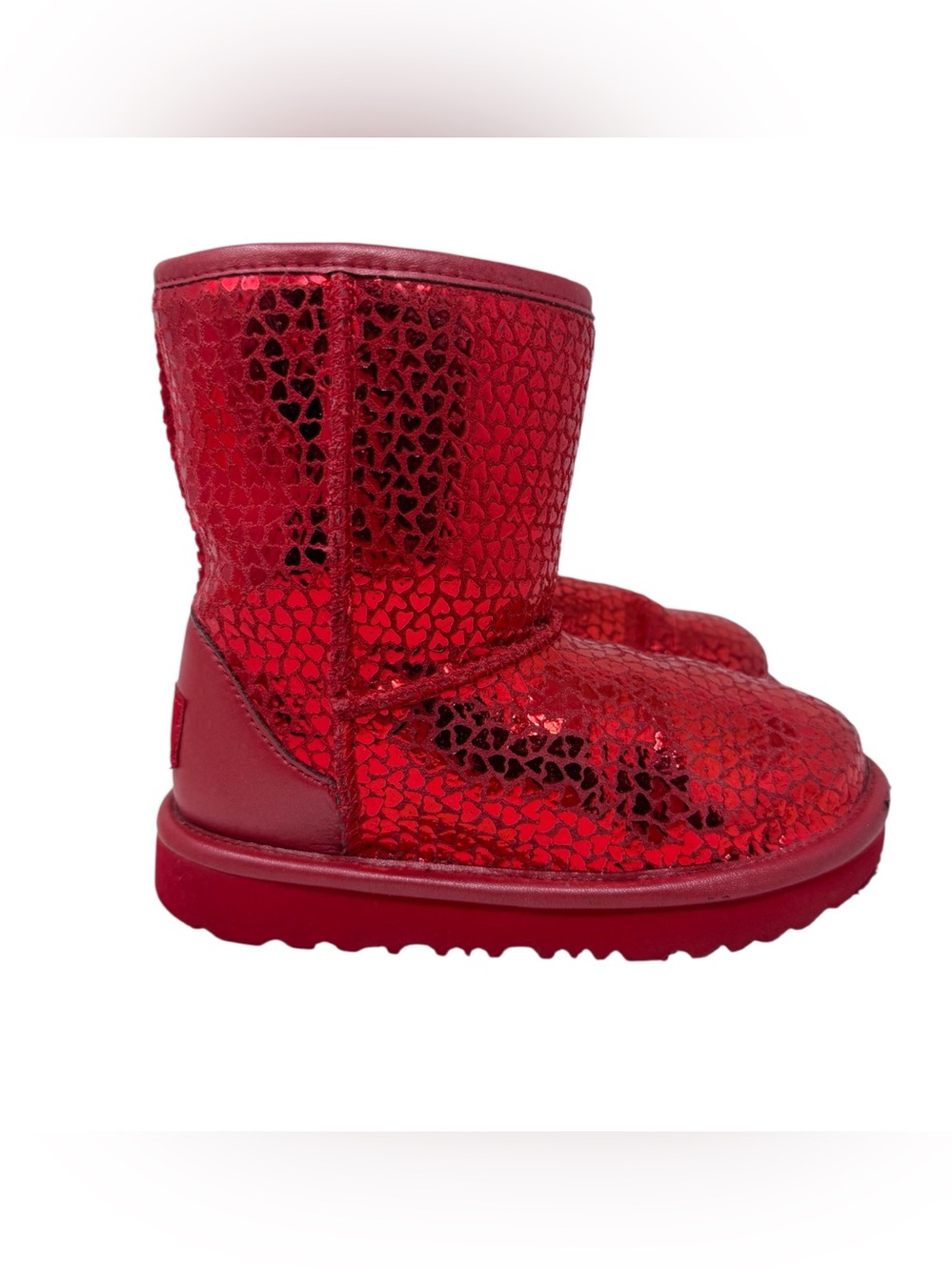 UGG Kids' Classic II Gel Hearts Red Boots girls size US 10/EU 27.5